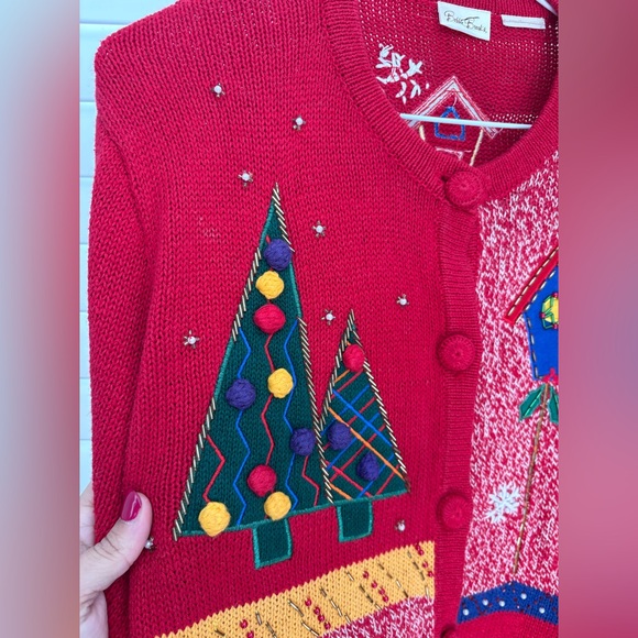 Bobbie Brooks UGLY  Christmas Sweater Large Cardigan Beaded, Sequins - Picture 7 of 12